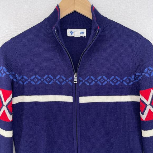 MEISTER Sweater Women S Fair Isle Southwestern Full Zip Cardigan Wool Blend Blue - Picture 5 of 14